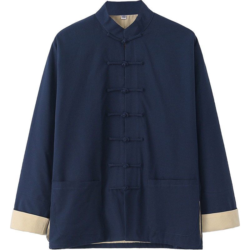 TRADITIONAL TANG COSTUME MENS RETRO CHINESE JACKET FOR MIDDLE-AGED AND ELDERLY PEOPLE IN SPRING AND AUTUMN LONG SLEEVES AND AUTUMN CHINESE STYLE SLEEVES COTTON TAI CHI SUIT