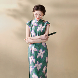 古着 新款高档旗袍无袖绿色蝴蝶新中式改良日常连衣裙复古夏1328