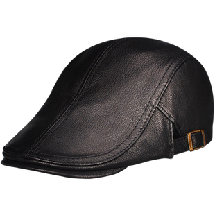 单层真皮鸭舌帽男秋冬羊皮前进帽休闲薄款贝雷帽男韩版潮百拾帽子