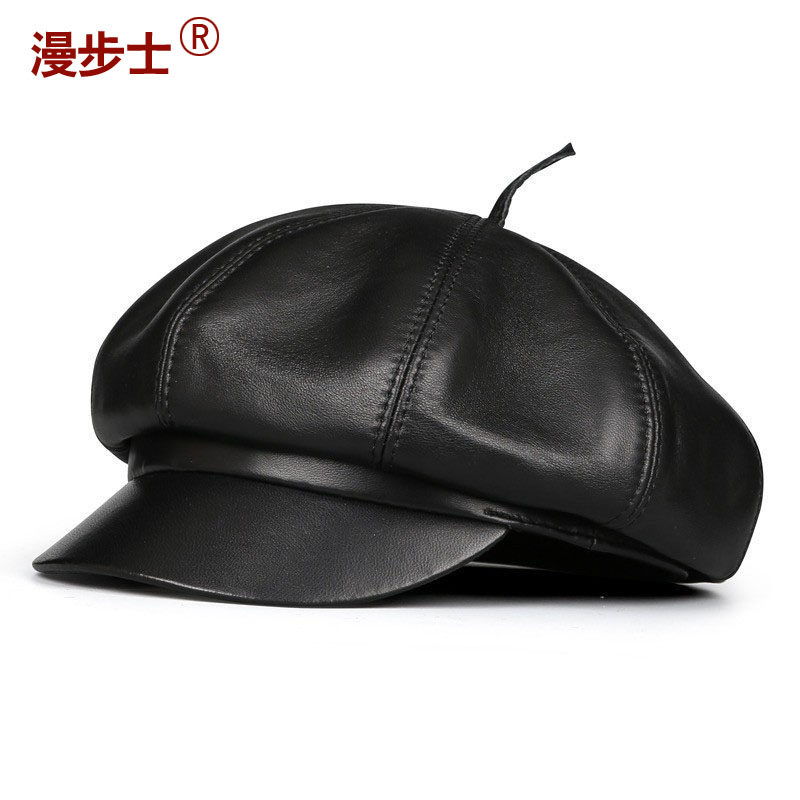 真皮八角帽男女通用冬季帽子羊皮休闲南瓜画家秋季贝雷帽鸭舌男帽