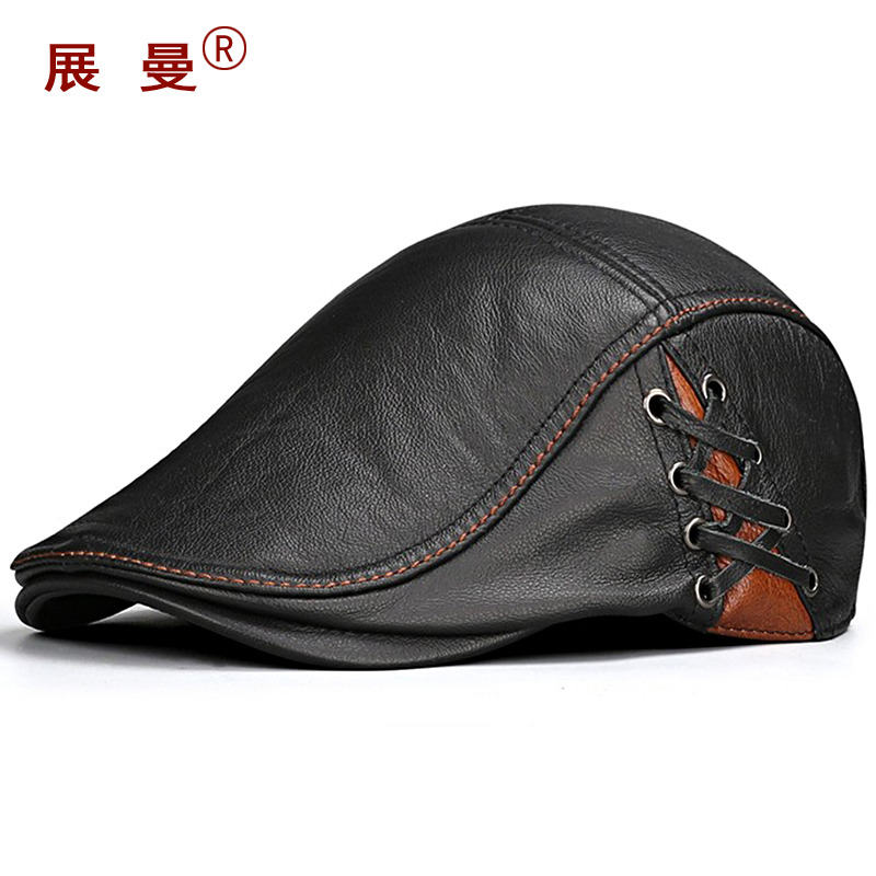 牛皮休闲鸭舌帽韩版薄款秋冬皮帽