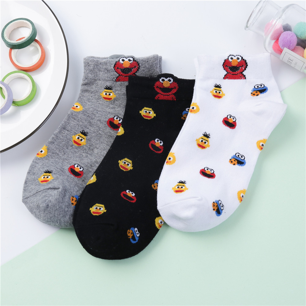 ulzzang潮流芝麻elmo街袜子女全棉短筒情侣百搭学院风个性穿袜男