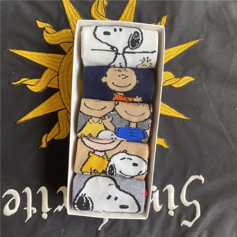 包邮5双装短筒袜子女夏季薄款情侣百搭日系卡通史努狗袜子浅口ins