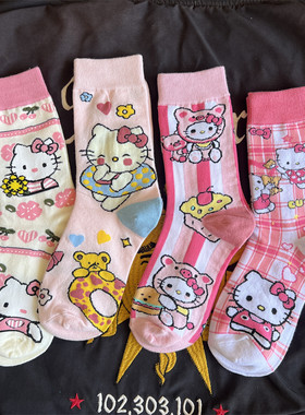 包邮4双装中筒袜子女情侣百搭日系卡通动漫系运动个性可爱袜子女
