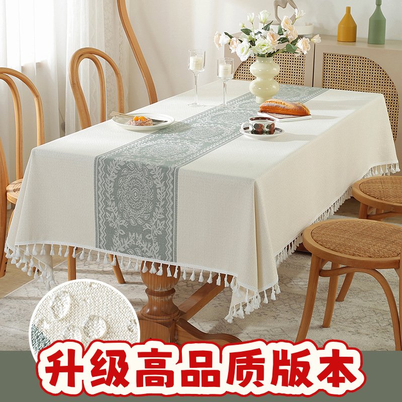 新款加厚仿棉麻防水防油长方形盖布提花工艺简约餐桌布茶几巾SS83