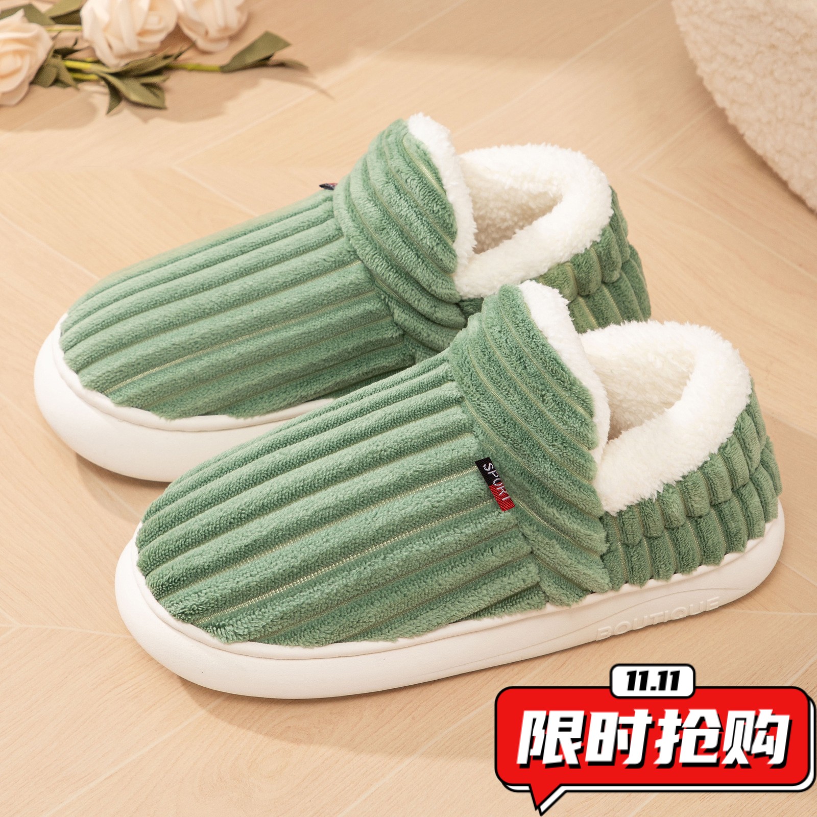 棉鞋冬季女TEMU居家保暖拖鞋懒人鞋大码毛毛鞋珊瑚绒懒人鞋ZX28