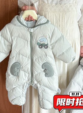 男宝羽绒连帽连体衣男小童卡通羽绒哈衣婴幼儿外出服冬款加厚ER42