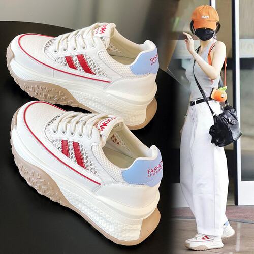 厚底老爹鞋女2026超火新款夏季透气薄款网鞋增高9CM阿甘小白C-04