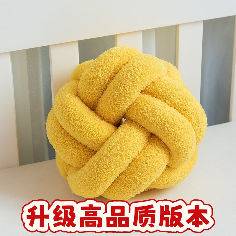 现代简约风纯手工编织泰迪绒两股半打结球抱枕沙发装饰靠枕柔SS91