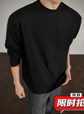 秋季美式白色内搭长袖修身新款潮流男士T恤高领上衣服体恤打ER41