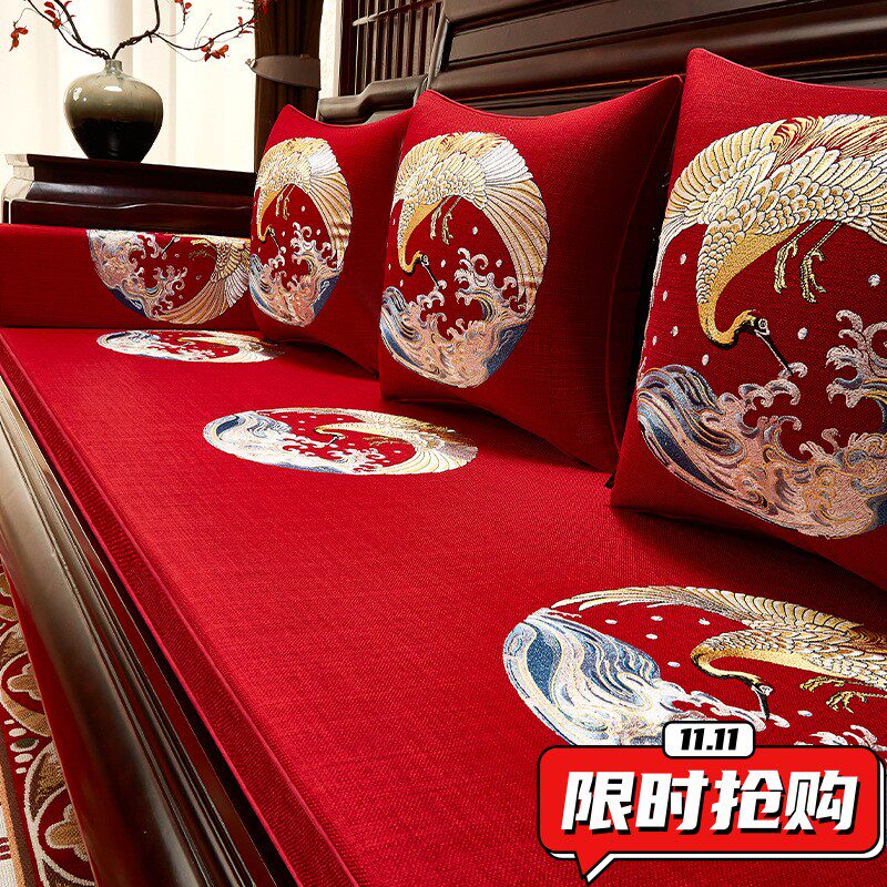 国风刺绣坐垫2025秋冬新款中式红木沙发垫轻奢高级感实木海绵DA23