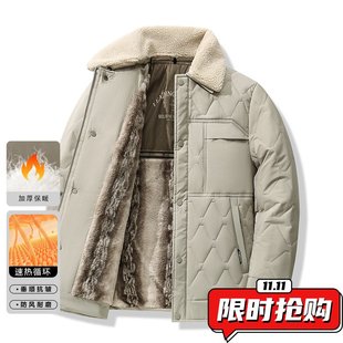 2025棉服男加绒加厚冬季 外套ER34 翻领可拆卸毛领中年保暖棉衣冬装