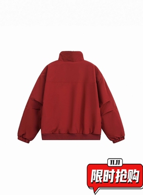 美式复古短款红色立领工装冬装保暖棉服羊羔绒可翻领棉衣外套ER17