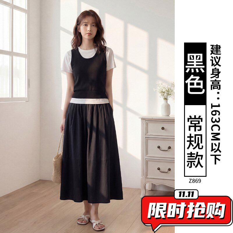 藏青色亚麻半身裙女2026新款半身裙