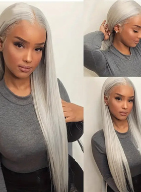 欧美银灰色长直发造型假发13*4大面积蕾丝 front lace long hair