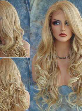 金棕色欧美长卷发前蕾丝 front lace curly long hair cosplay