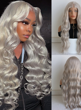 灰色系13*4蕾丝长卷发 欧美风大波浪 grey big wave curly wigs