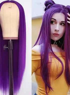 紫色自由分蕾丝 purple front lace long straight hair cos wig