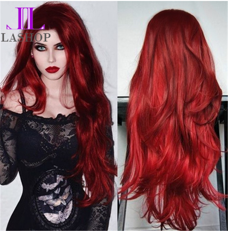 Girls cosplay red hair wigs women wine red wave curly hair