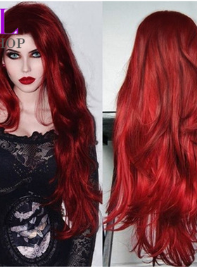 Girls cosplay red hair wigs women wine red wave curly hair