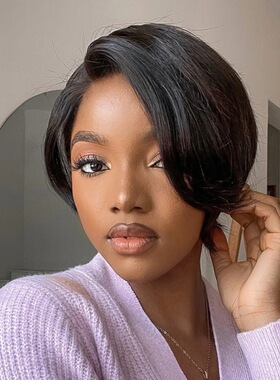 真人短发多色 100% human hair short 13*4 lace wigs 前蕾丝自由