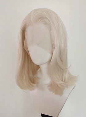 米白色【手勾cos假发】13×4大蕾丝Cos表演短卷假发 做发型 wigs