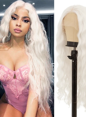 白发前蕾丝 white long curly hair Cosplay front lace wig 魔女