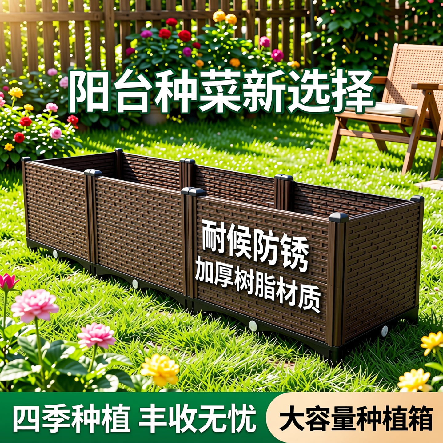 花箱户外大花盆塑料阳台种菜盆种植箱长方形盆栽盆树脂特大号红陶