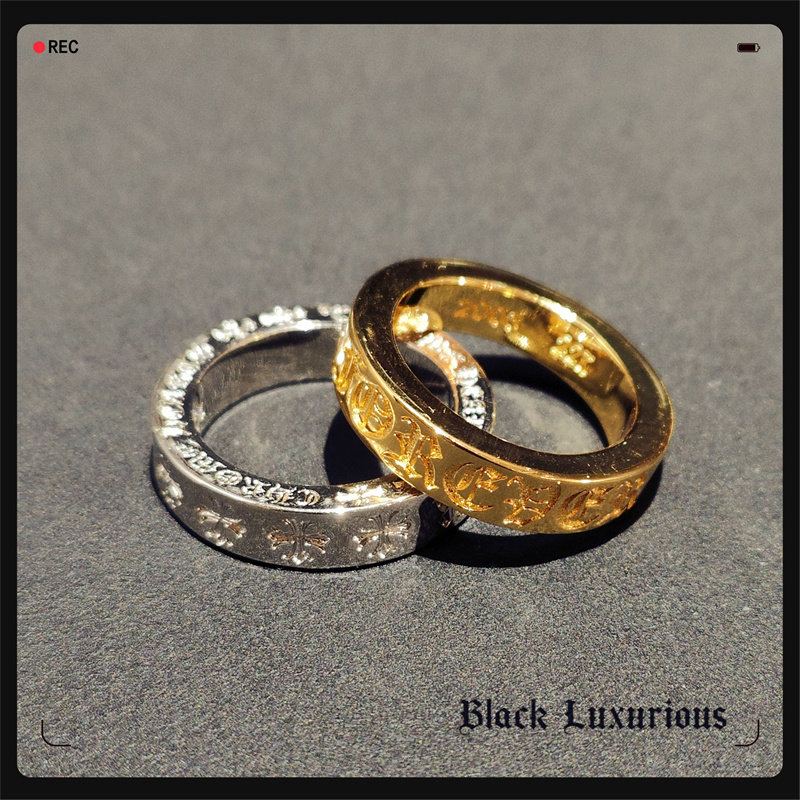 Black Luxurious电镀22K黄金色forever简约十字经典镶钻情侣戒指