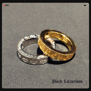 Black 镶钻情侣戒指 Luxurious电镀22K黄金色forever简约十字经典