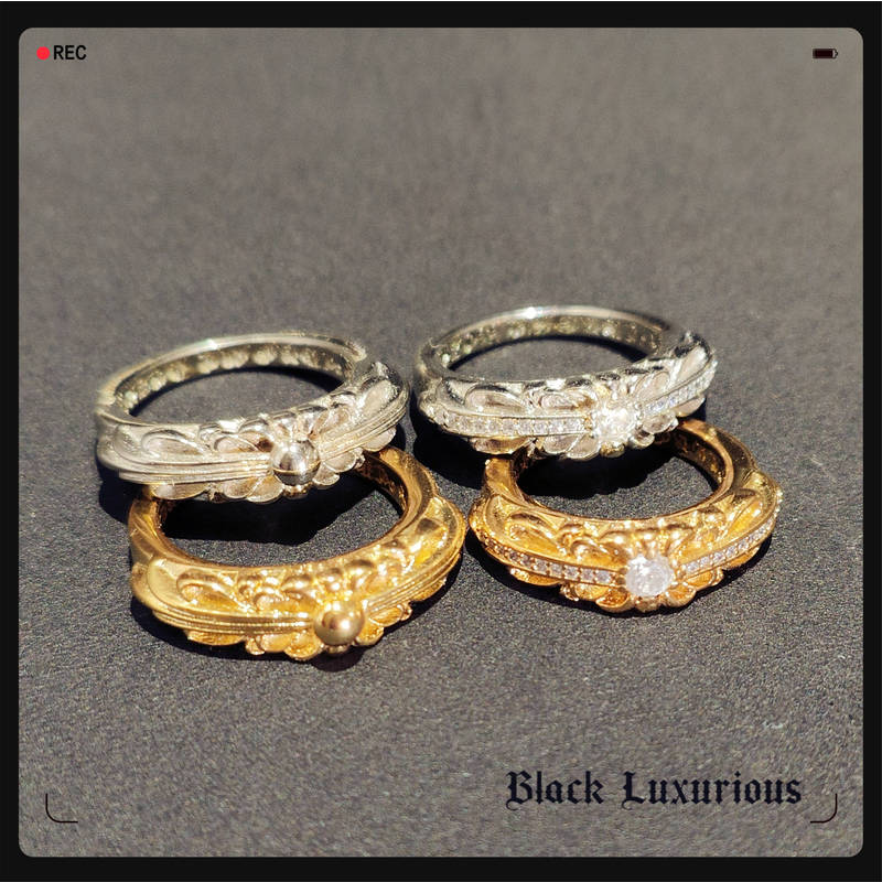 Black Luxurious电镀22K18K白金色摇滚INS十字架KEEPER镶钻戒指