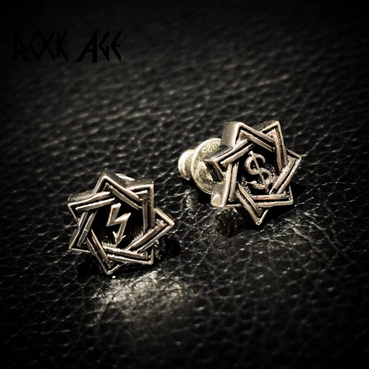 7芒星耳钉ROCKAGE纯银曼森闪电