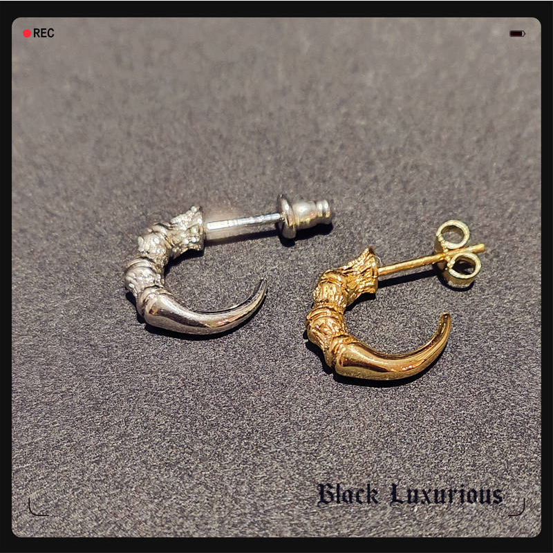 Black Luxurious电镀22K18K925纯银针风格简约鹰爪朋克耳环耳钉