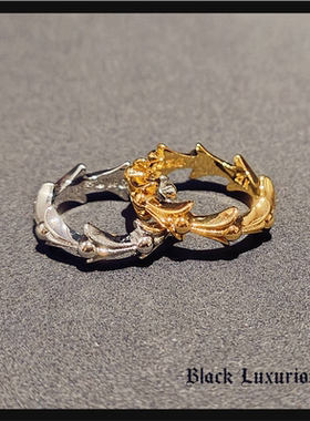 Black Luxurious电镀22K18K白金色摇滚INS风格十字架鱼骨波浪戒指