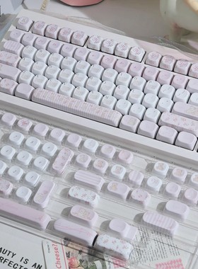 MOA小熊花柬粉色黑粉色键帽PBT圆润可爱卡通键帽适配十字机械键盘