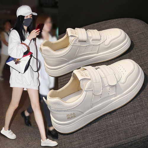真皮女鞋2026新款魔术贴小白板鞋春季配裙子休闲孕妇鞋34码学生鞋