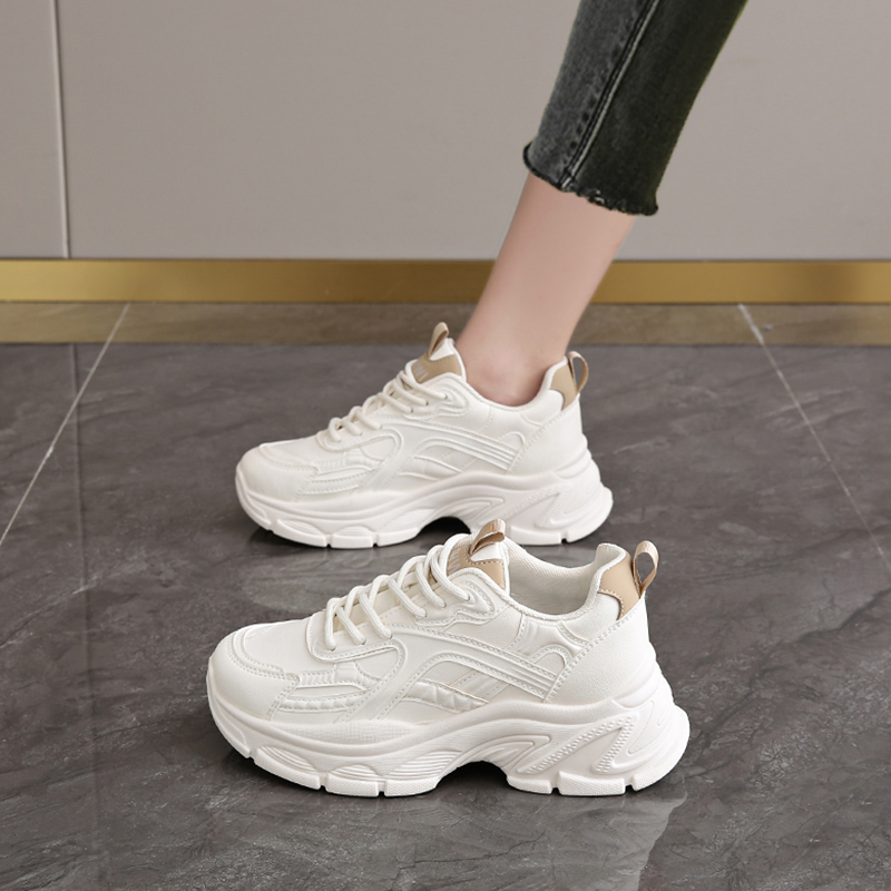 女鞋34码厚底老爹鞋2025新款春秋真皮休闲小白鞋增高运动鞋ins潮