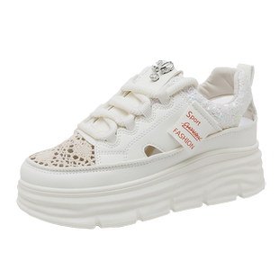 美拉德镂空网面女鞋夏季小码34内增高网鞋透气老爹鞋厚底包头凉鞋