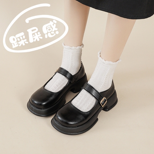 工作鞋 真皮玛丽珍鞋 厚底黑色单鞋 女2025新款 夏配裙子一字扣小皮鞋