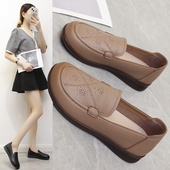 2025新款 春秋老北京布鞋 女皮鞋 真皮妈妈单鞋 中老年软底休闲豆豆鞋