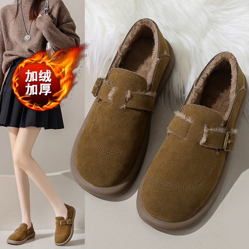踩屎感女鞋加绒保暖勃肯棉鞋防滑