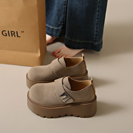 厚底勃肯鞋女2025新款增高7cm高跟休闲单鞋小个子34码小皮鞋春秋