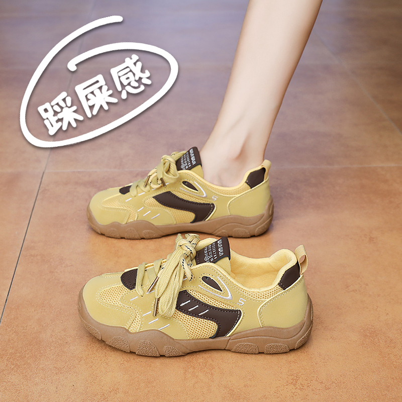超火黄色德训鞋女2025秋季新款网面运动跑步鞋户外透气登山鞋34码