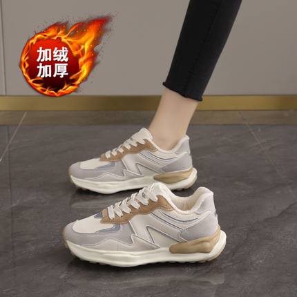 2025新款冬季加绒棉鞋女款学生百搭小白鞋厚底二棉运动鞋休闲板鞋