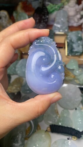 缅甸天然A货翡翠老坑冰种紫罗兰如意吊坠
