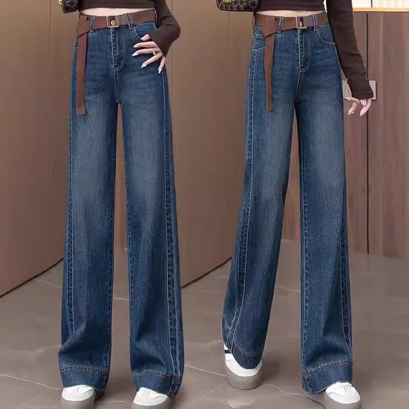 复古窄版阔腿裤女2025秋季新款时尚简约休闲显瘦高腰直筒牛仔裤子,女装/女士精品,牛仔裤,淘宝优惠券,粉丝福利购,淘宝优惠卷