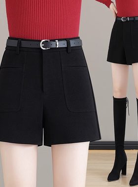毛呢短裤女装2025春秋季新款高腰呢子阔腿靴裤小个子外穿休闲裤子