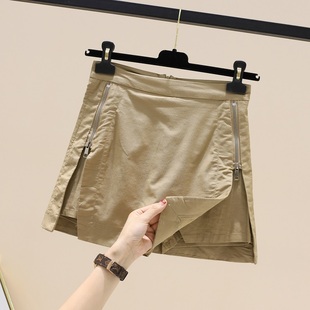设计感夏季ins个性拉链开叉裙裤女高腰显瘦短款时尚气质工装裙潮
