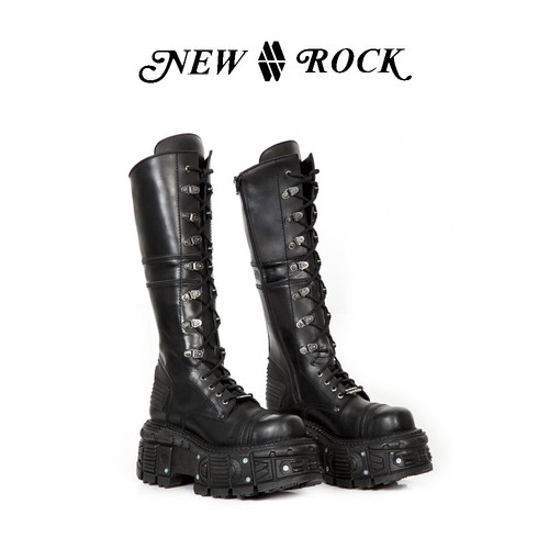 NewRock高筒靴朋克金属厚底松糕
