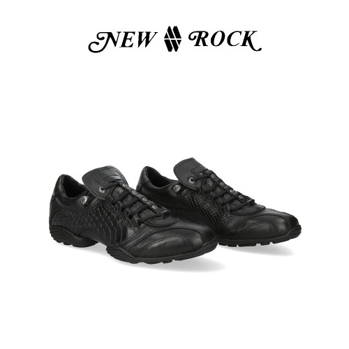 NEW ROCK西班牙潮牌春夏新款暗黑蛇鳞压纹手工定制男士运动休闲鞋
